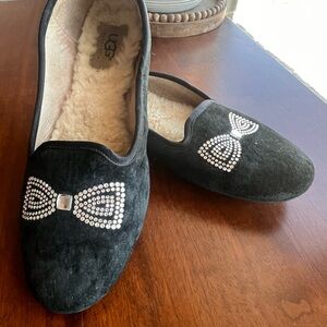 UGG Women's Black Suede Flats with Crystal Bow